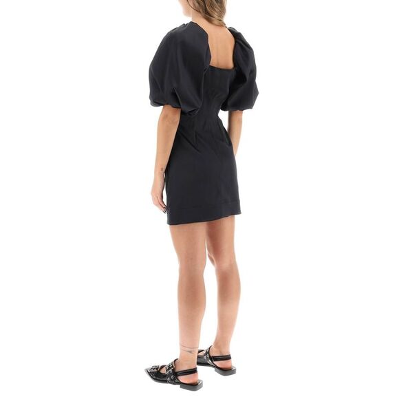 Ganni Satin Mini Dress With Balloon Sleeves Women - Picture 3 of 4